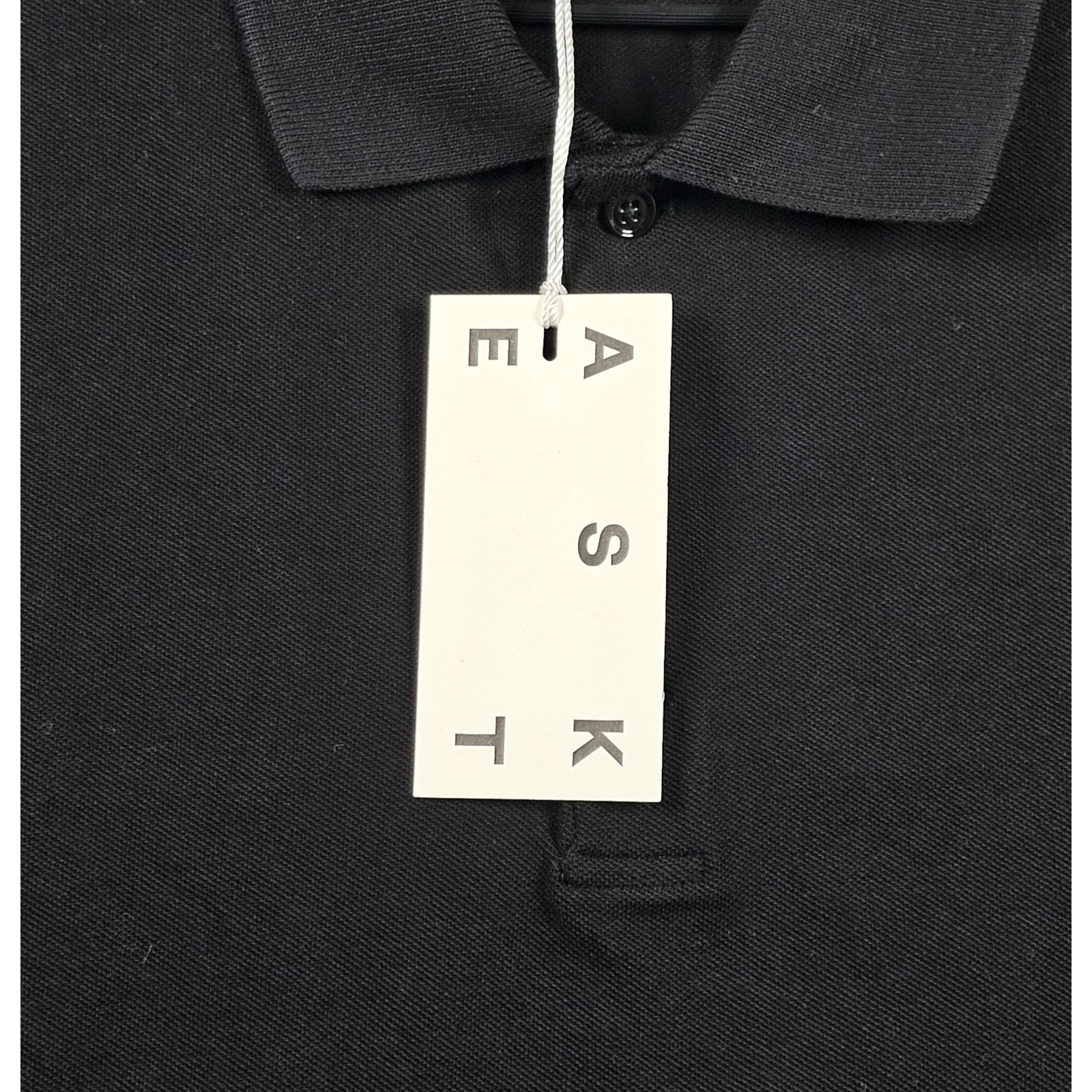 Asket Men's Short Sleeve Organic Cotton Pique Polo Shirt Large Long Black — image 3 of 4